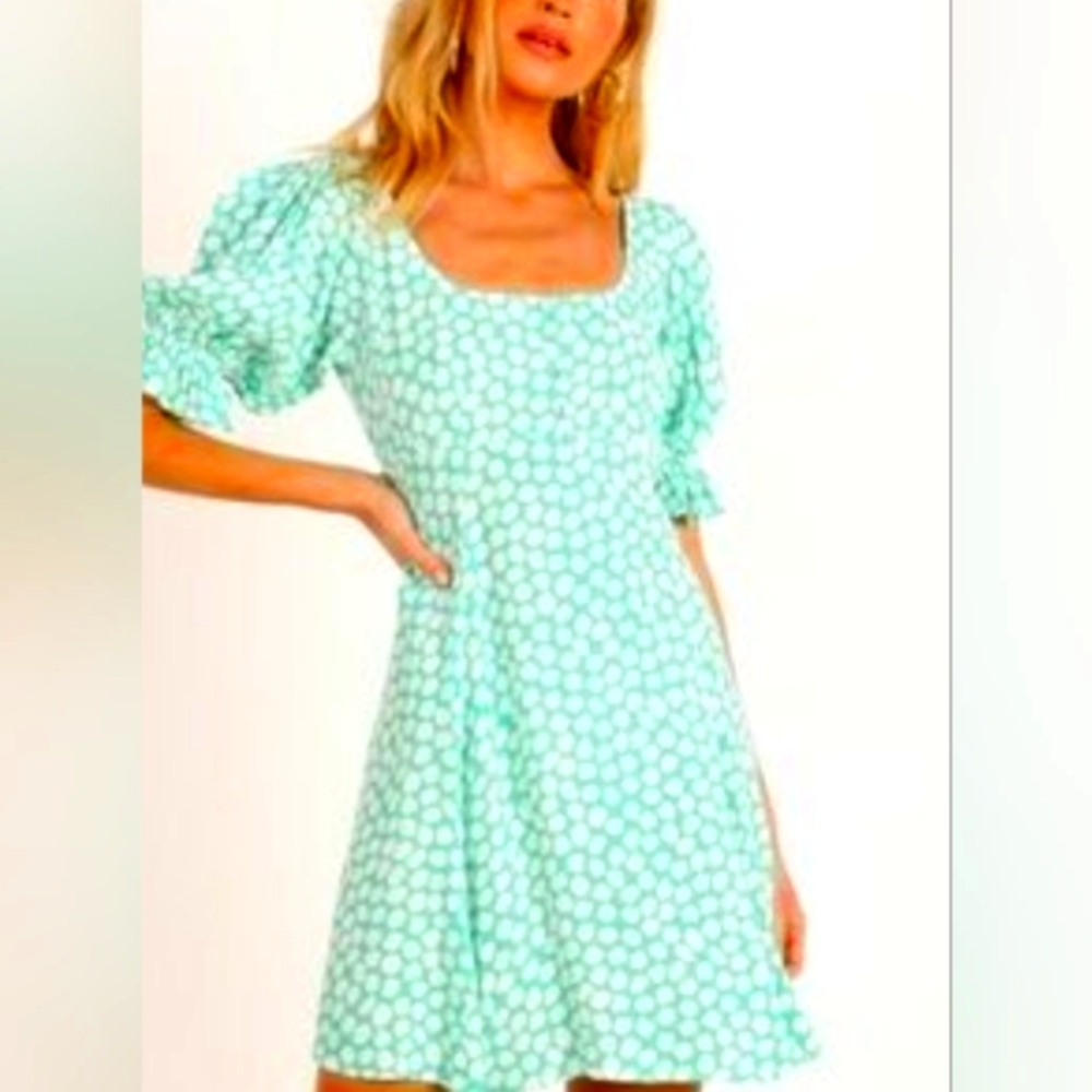 Faithfull the Brand Mint Green Patterned Mini Dress